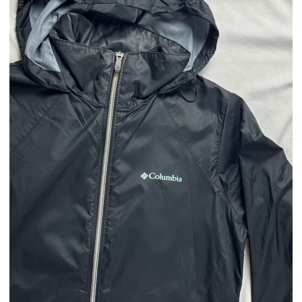 Columbia Womens Black Hooded Windbreaker Jacket Mesh Lined Full Zip Small - Picture 2 of 13